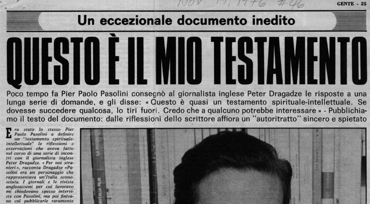 Pasolini. Quasi un testamento - Generazione Magazine